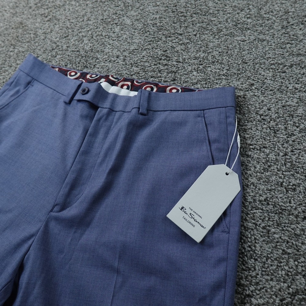 NEW Ben Sherman Pants Mens 32X34 Blue Chino Dress Trouser Flat Front Stretch‎